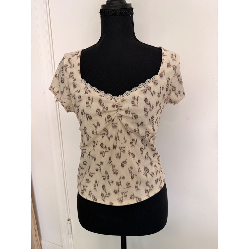 Y2K Hesperus Floral Mesh Lace Sweetheart Fairy Grunge Coquette Baby Tee Top M